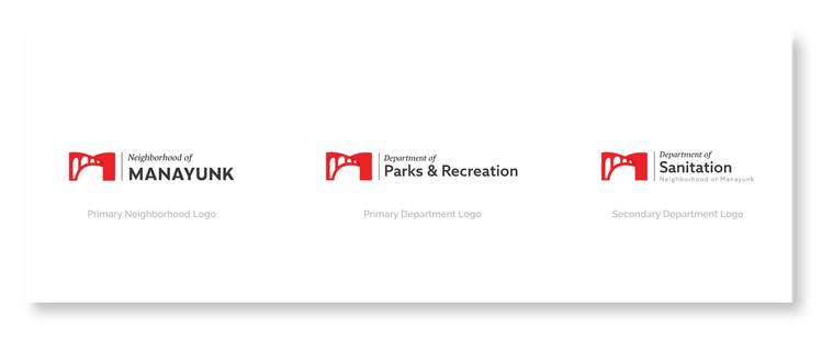 The neighborhood of Manayunk's final logo with two versions for different departments.