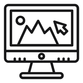 Icon of desktop screen with curser and mountains