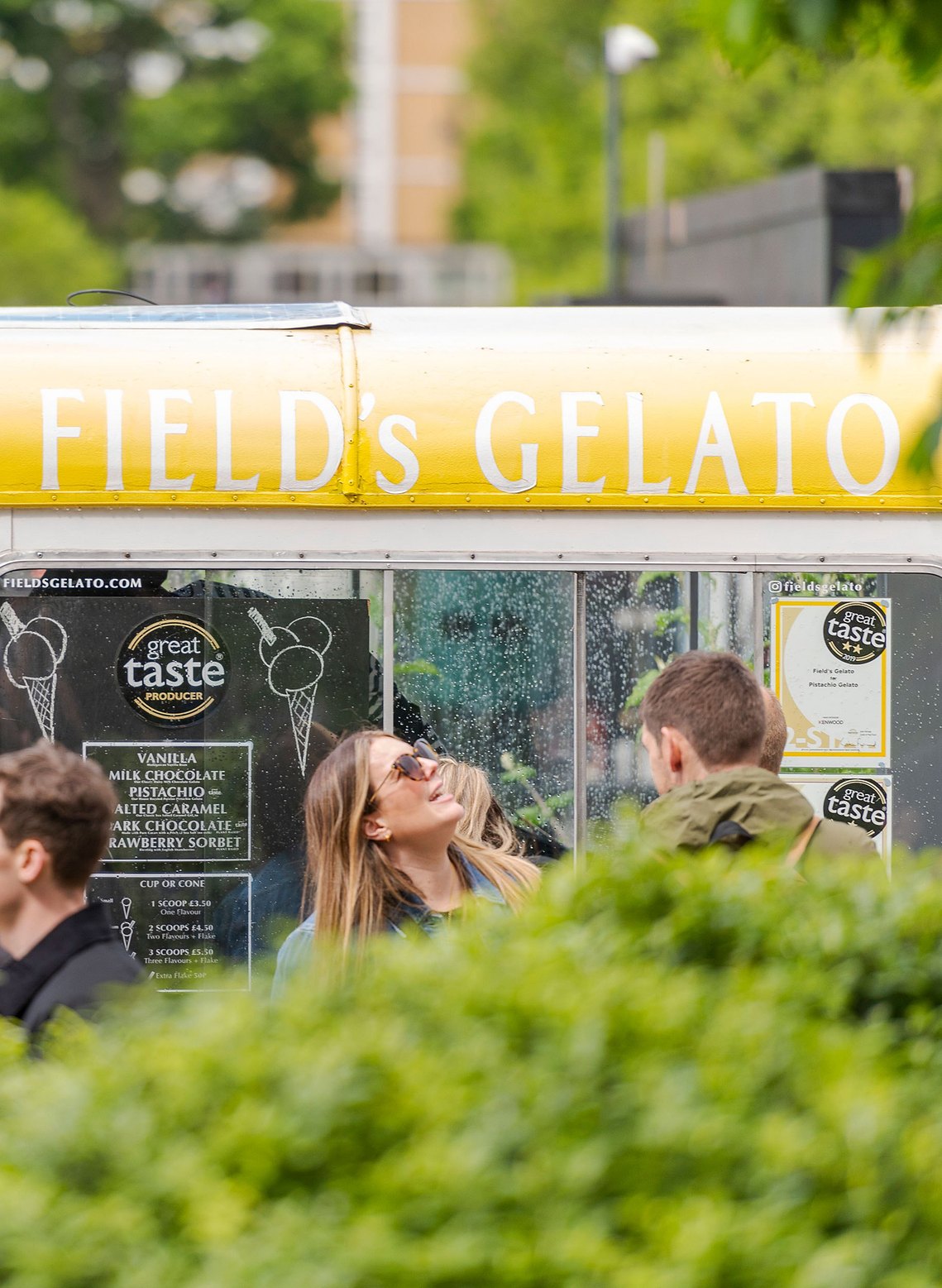 placemaking and lifestyle photography, london,  cropped image of a gelato van and customers