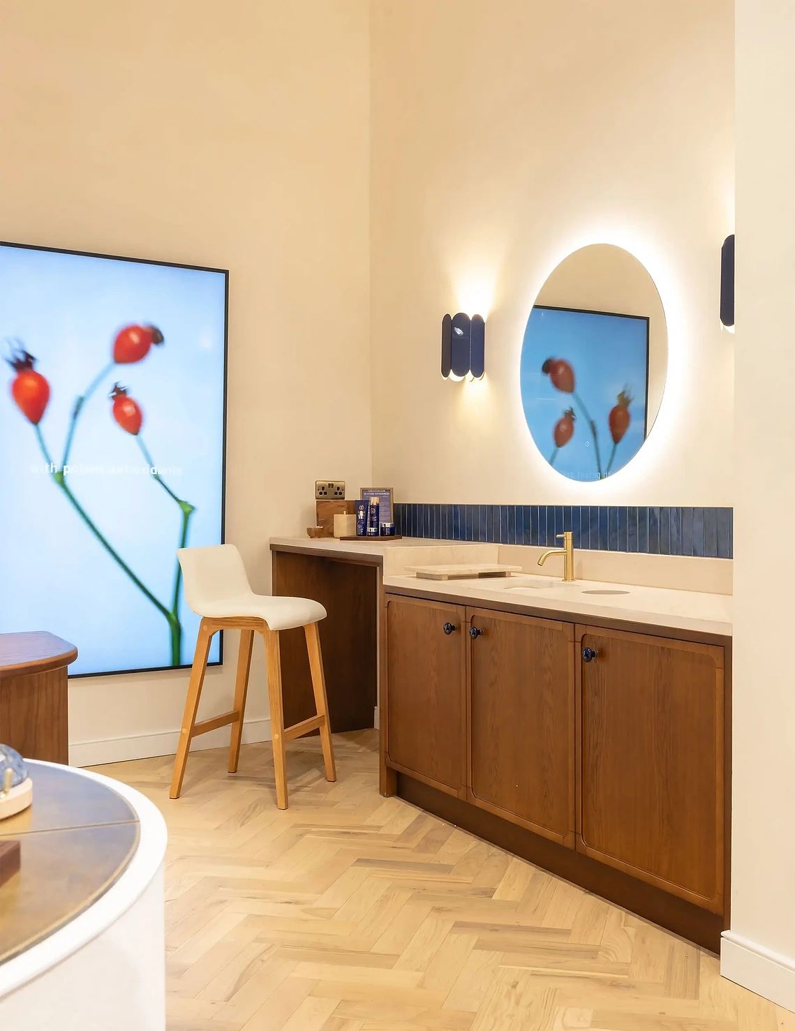 Commercial interior photography showing a consultation area inside Neal's Yard Manchester.