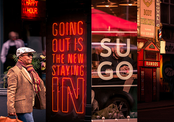 Case Study Photography Cover For An Authored Article Called What Is Placemaking Photography showing a fashionable man walking past a bar window


