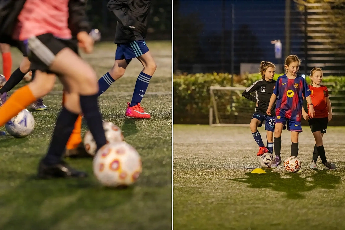 Lifestyle photography capturing girls football practice as part of a destination marketing campaign in Greater Manchester.
