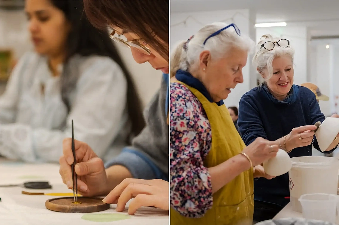 Creative photography for local brands showing close-ups of a pottery workshop in Stretford during a public sector marketing project.