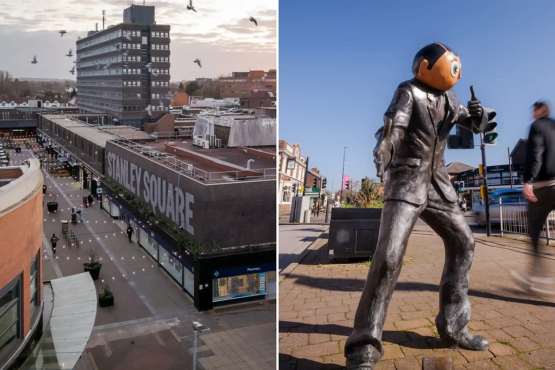 Diptych showing local area and landmark photography in Trafford for local brand campaign
