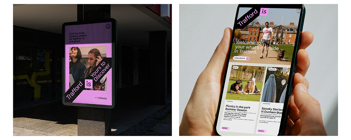 Destination marketing photography shown mocked up with branding on devices and as outdoor advertising