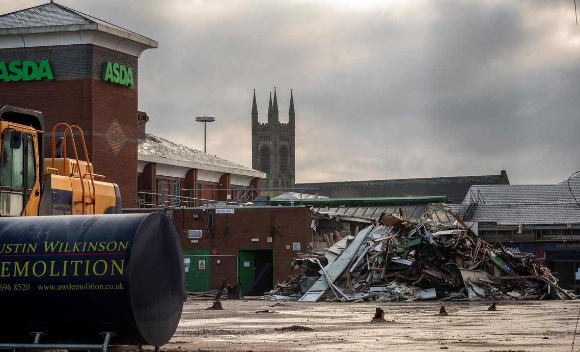 demolition works on site of shopping centre
