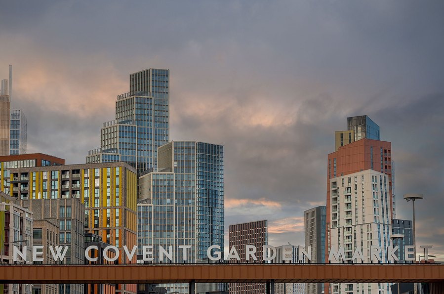 london lifestyle photography, london skyline with signage in foreground 