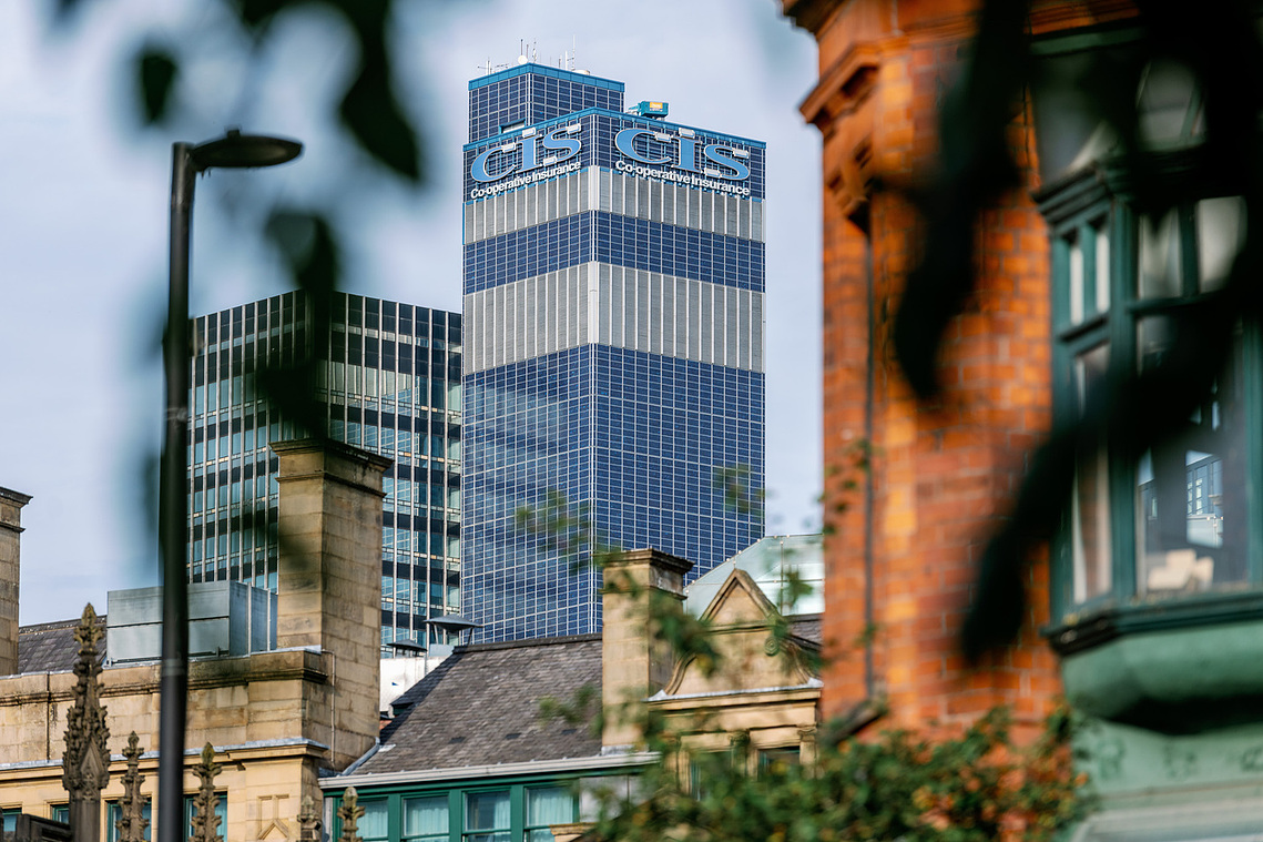 Placemaking architecture photography showing the CIS Building rising above Manchester’s modern skyline