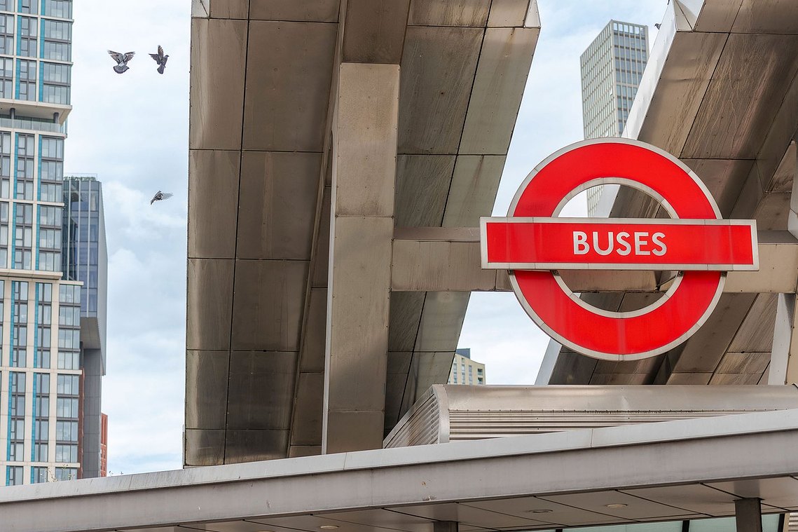 placemaking and lifestyle photography, london, vauxhall, cropped abstract shot of bus station signage and concrete walkways