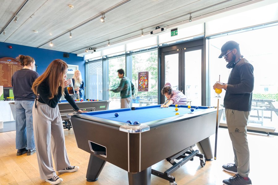 student lifestyle photography, group of students playing pool