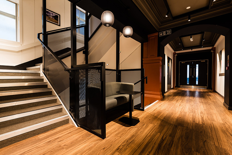 entrance and stairwell in manchester office building