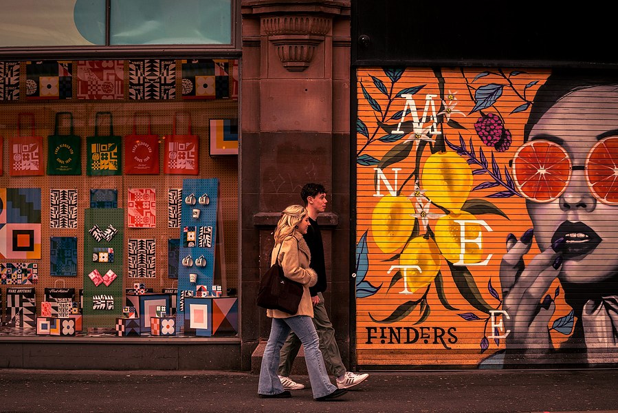 placemaking photography. manchester. norther quarter. architecture. graffiti. street art. people walking
