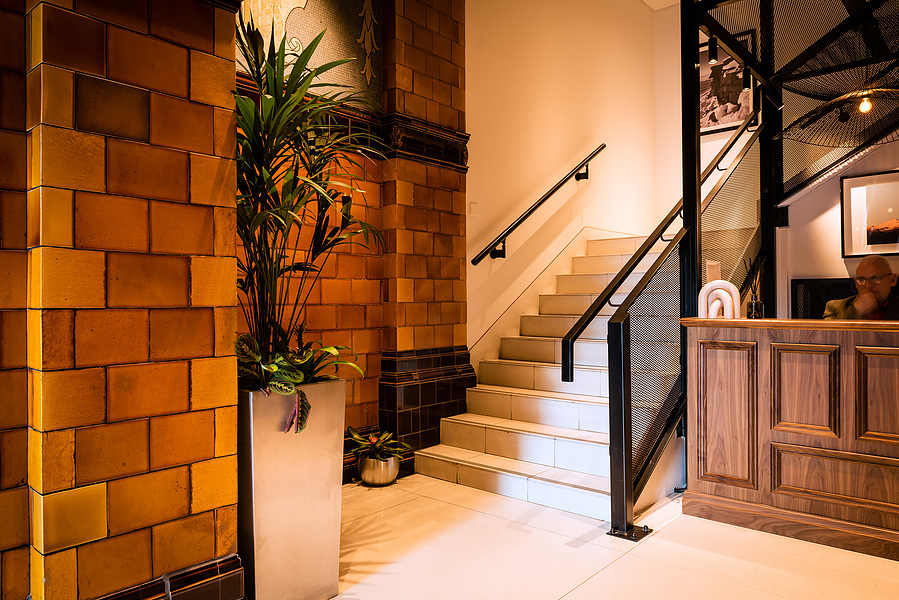entrance and stairwell in manchester office building