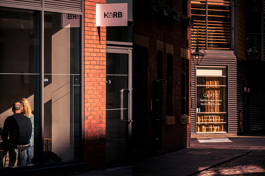 Montage of placemaking photographs. Manchester urban streets. architecture and bar and restaurant signs in ancoats area
