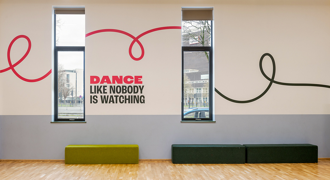 Detail shot by commercial interior photographer Manchester, showcasing a close up of high quality graphic installations for a creative portfolio