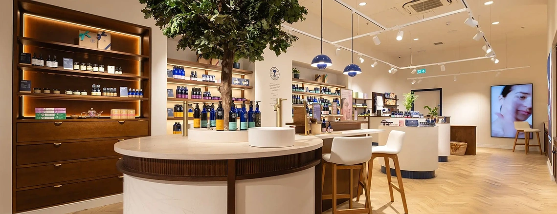 Commercial interior photography of the new Neal's Yard Remedies store inside Manchester Arndale
