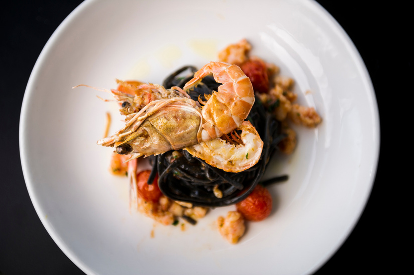 Good Food Review Molto Italian. Squid ink Linguine with Scampi. Photo: Dion Georgopoulos