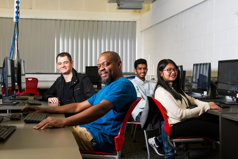 University of Canberra student researchers (from left) Aleksandar Draskovic, Shallo Waziri, Muhannad Alahmadi and Nadia Firdausi have studied whether data science can be used to model better traffic outcomes for the ACT. Picture: Dion Georgopoulos