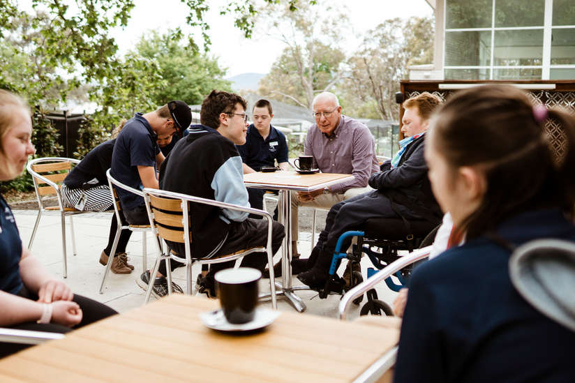 Governor General David Hurley at the Black Mountain School special needs school with students participating in the Peer Support student welbeing initiative Talk-and-Walk-a-Thon. Picture: Dion Georgopoulos - THE CANBERRA TIMES, ACM