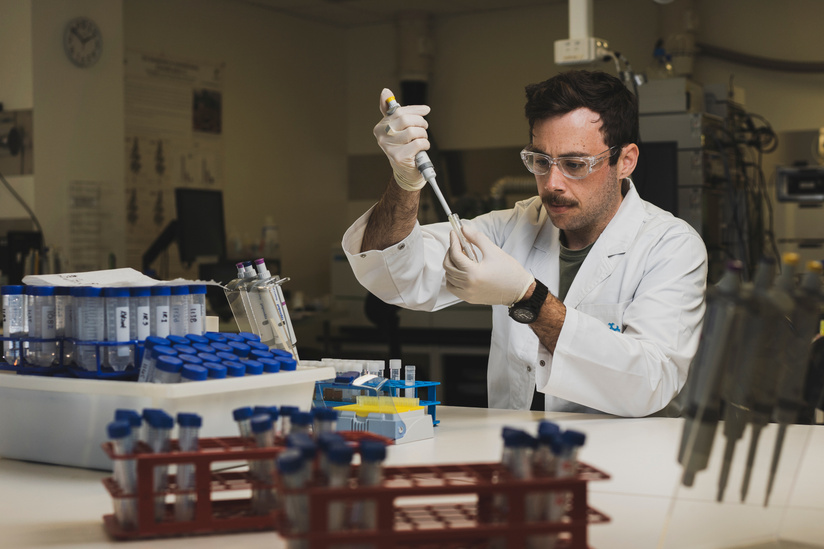 Honours student for applied water science Jack Livingstone prepares samples for elemental analysis at a University of Canberra laboratory, Thursday 2nd of July 2020. Picture: Dion Georgopoulos - THE CANBERRA TIMES, ACM.