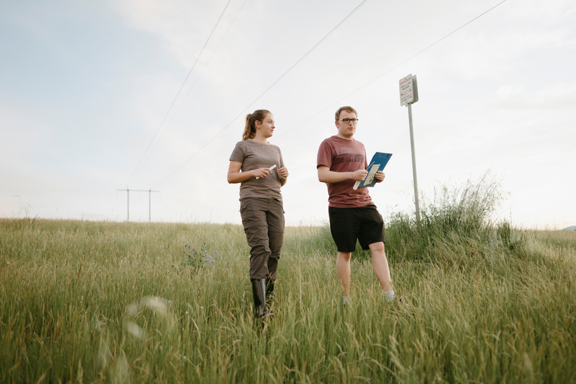 ANU students Isabella Howard, and William Jaggers frog watching at the Macgregor Wetlands. Picture: Dion Georgopoulos - THE CANBERRA TIMES, ACM