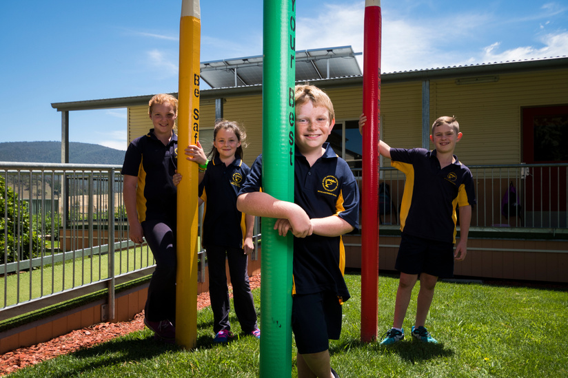 Students Neve Green, Sophie Higgins and Sophie Hernaman from Michelago Public School are preparing to celebrate the schools 150 years. Photo: Dion Georgopoulos