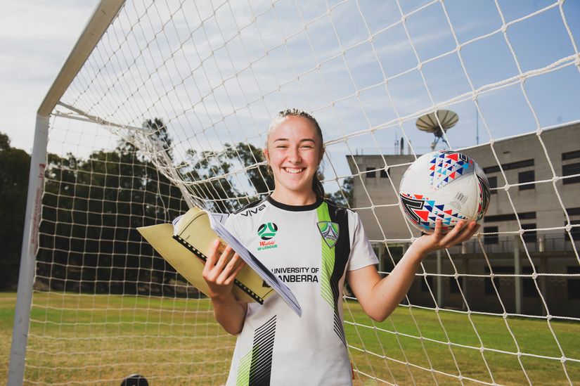 Canberra United player Laura Hughes is juggling soccer and her year 12 school exams. Picture: Dion Georgopoulos