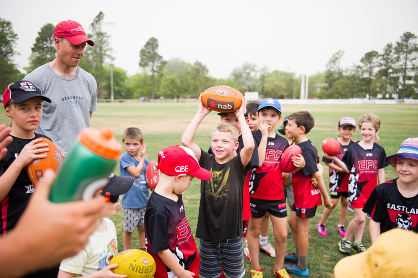 Eastlake Football Club running an auskick motor skills program for kids over the school holidays. Picture: Dion Georgopoulos