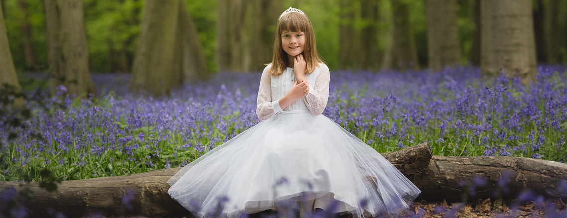 First Holy Communion portrait session in the bluebell wood. 
Holy Communion portraits in East London.
Holy Communion photo shoot East London