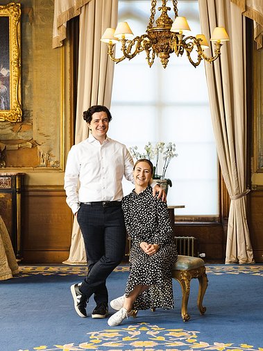 My wife and I, photographing a wedding at Scone Palace, in Scotland, for the owners.