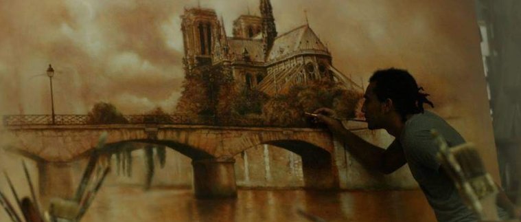 philippe attie,oil painting, fine art, notre dame de paris.
