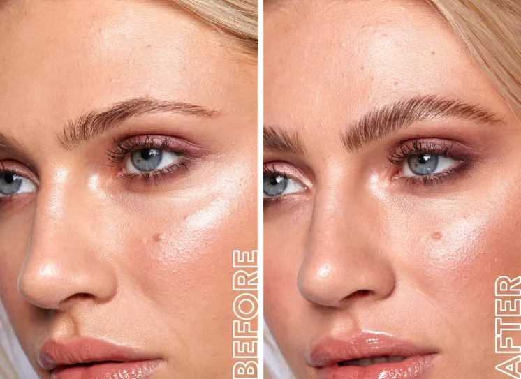 Cropped image of woman's face with before and after HDBrows lamination treatment. 