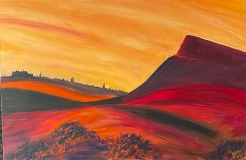 Edinburgh skyline in a creative extrapolationist landscape - beyond expressionism but short of pure abstract.