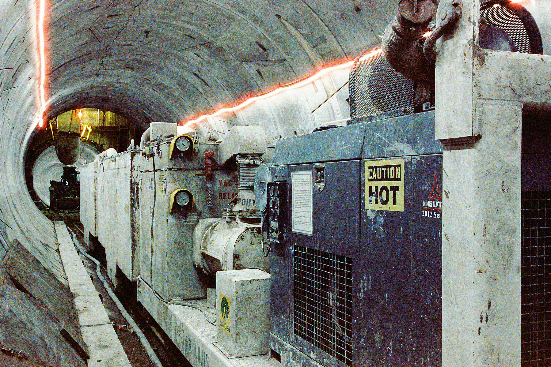 train cars in a tunnel Cinestill 800T