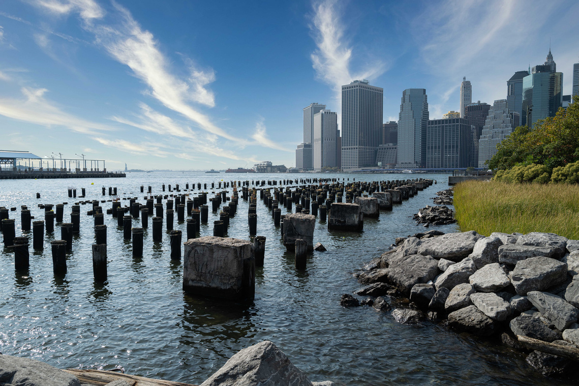 New York harbour showing downtown Manhattan.