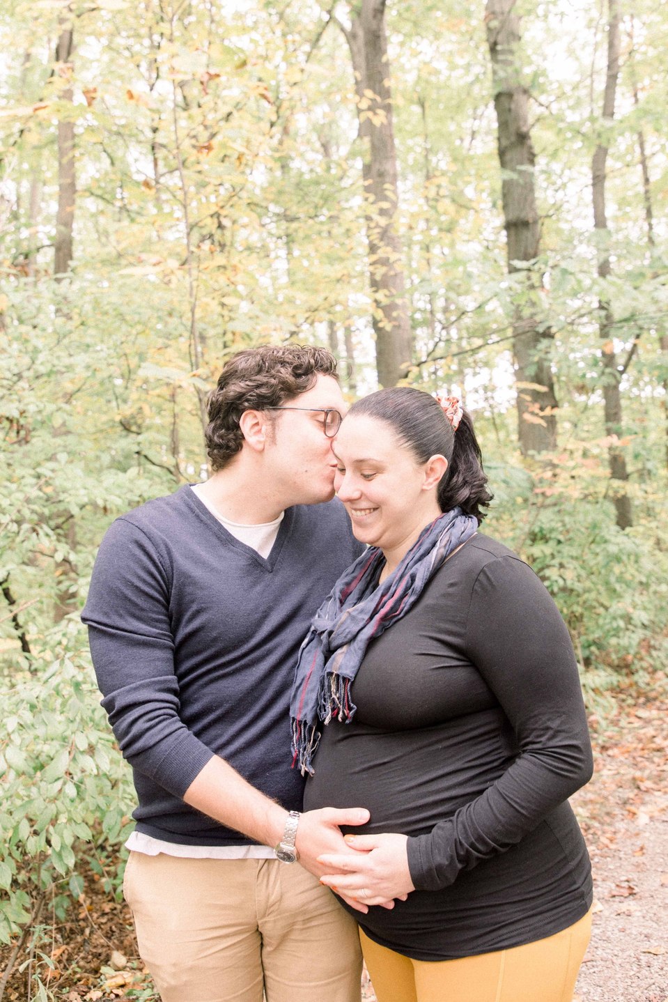 Maternity portrait of man and woman laughing, Fall photos, Niagara family photographer, family photography, Niagara portrait photographer, portrait photography, Emily VanderBeek Photography.