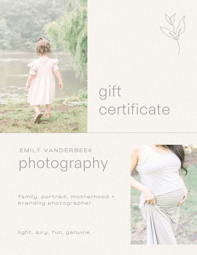 Gift Certificate Packages, Emily VanderBeek Photography. Family Photographer, Motherhood Photography, Niagara Photographer, Ottawa Photographer.