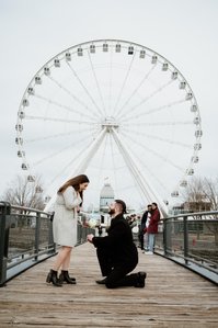 Hana and Nick's Montreal surprise proposal photographer; John KOO Photography; MTL surprise marriage proposal photo; Old Montreal Ferris Wheel surprise proposal; surprise proposal photography Old Montreal