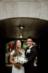 Montreal wedding Photographer; Montreal wedding photo; Carrie Ma officiant; Charlotte Flannery MUA hair stylist; FSEV wedding officiant; Jamie and Newton's wedding; John KOO Photography; Kristina Chan desserts; Longueuil wedding; Oxide design florist