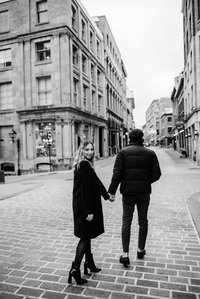 Montreal couple's anniversary portrait photoshoot, High school sweethearts photography, Montreal Portrait photographer, Old Montreal photo session