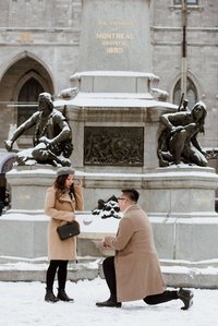 Montreal surprise marriage proposal photographer; Notre Dame Basilica surprise proposal; Old Montreal surprise proposal photographer; Rachel and Justin's Montreal surprise proposal photographer; She said yes; Winter surprise proposal Montreal