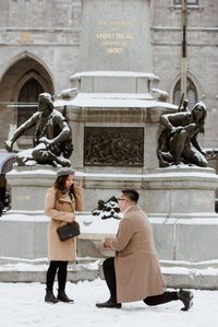Montreal surprise marriage proposal photographer; Notre Dame Basilica surprise proposal; Old Montreal surprise proposal photographer; Rachel and Justin's Montreal surprise proposal photographer; She said yes; Winter surprise proposal Montreal