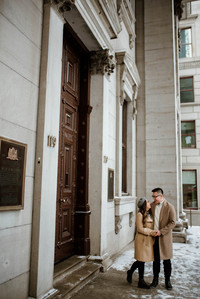 Montreal surprise marriage proposal photographer; Notre Dame Basilica surprise proposal; Old Montreal surprise proposal photographer; Rachel and Justin's Montreal surprise proposal photographer; She said yes; Winter surprise proposal Montreal