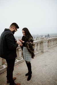 Montreal surprise proposal photographer; Surprise marriage proposal photographer MTL; Chalet du Mont Royal surprise proposal; Harleen and Mehtab's Montreal marriage proposal; John KOO Photography; Kondiaronk Belvedere surprise proposal photographer
