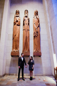 Montreal surprise marriage proposal photographer; Montreal wedding Photographer; Saint Joseph's Oratory surprise proposal; Kay and Gopi's Montreal surprise proposal photographer; Surprise proposal photo in Montreal; Winter surprise proposal