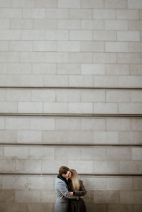 Montreal Engagement Photographer; Ferris Wheel Montreal portrait photo; Lucille and Max's winter engagement shoot; Montreal Pre-Wedding photographer; Old Montreal engagement photo session; Dog child