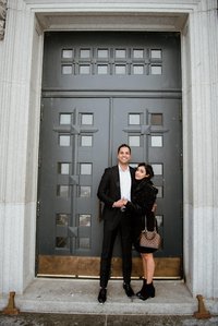 Montreal surprise marriage proposal photographer; Montreal wedding Photographer; Saint Joseph's Oratory surprise proposal; Kay and Gopi's Montreal surprise proposal photographer; Surprise proposal photo in Montreal; Winter surprise proposal