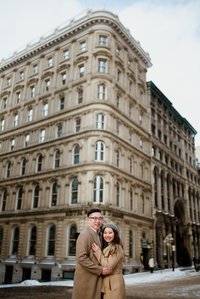 Montreal surprise marriage proposal photographer; Notre Dame Basilica surprise proposal; Old Montreal surprise proposal photographer; Rachel and Justin's Montreal surprise proposal photographer; She said yes; Winter surprise proposal Montreal
