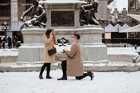 Montreal surprise marriage proposal photographer; Notre Dame Basilica surprise proposal; Old Montreal surprise proposal photographer; Rachel and Justin's Montreal surprise proposal photographer; She said yes; Winter surprise proposal Montreal