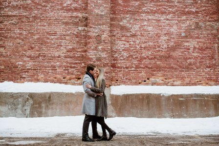 Montreal Engagement Photographer; Ferris Wheel Montreal portrait photo; Lucille and Max's winter engagement shoot; Montreal Pre-Wedding photographer; Old Montreal engagement photo session; Dog child